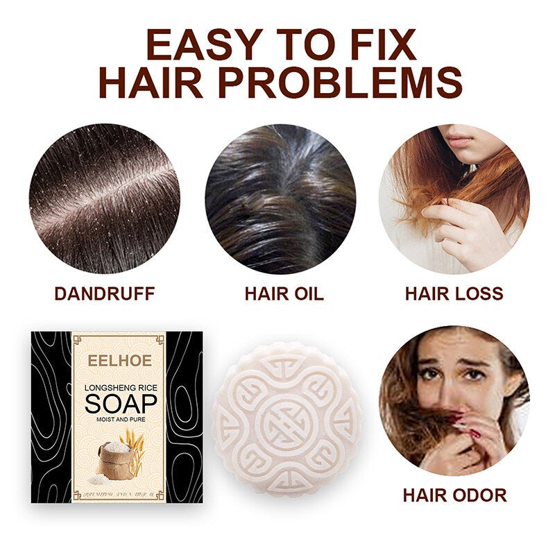 EELHOE Hair Soaps Shampoos Soft Clean Rice Water Soap Hair Care Oil Control Improve Hair Loss Deep Cleansing Scalp Unisex