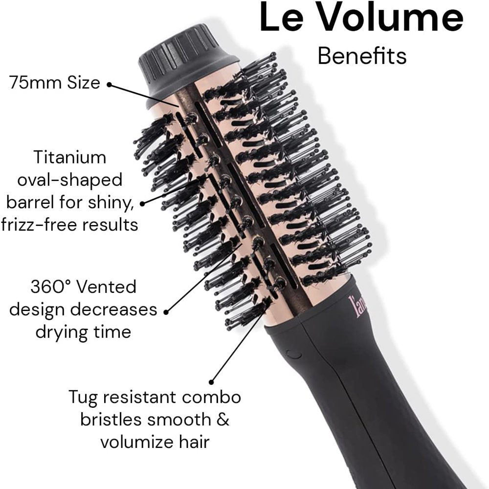 Le Volume 2-In-1 Titanium Brush Dryer Black | Hot Air Blow Dryer Brush in One with Oval Barrel | Hair Styler for Smooth, Frizz-Free Results for All Hair Types