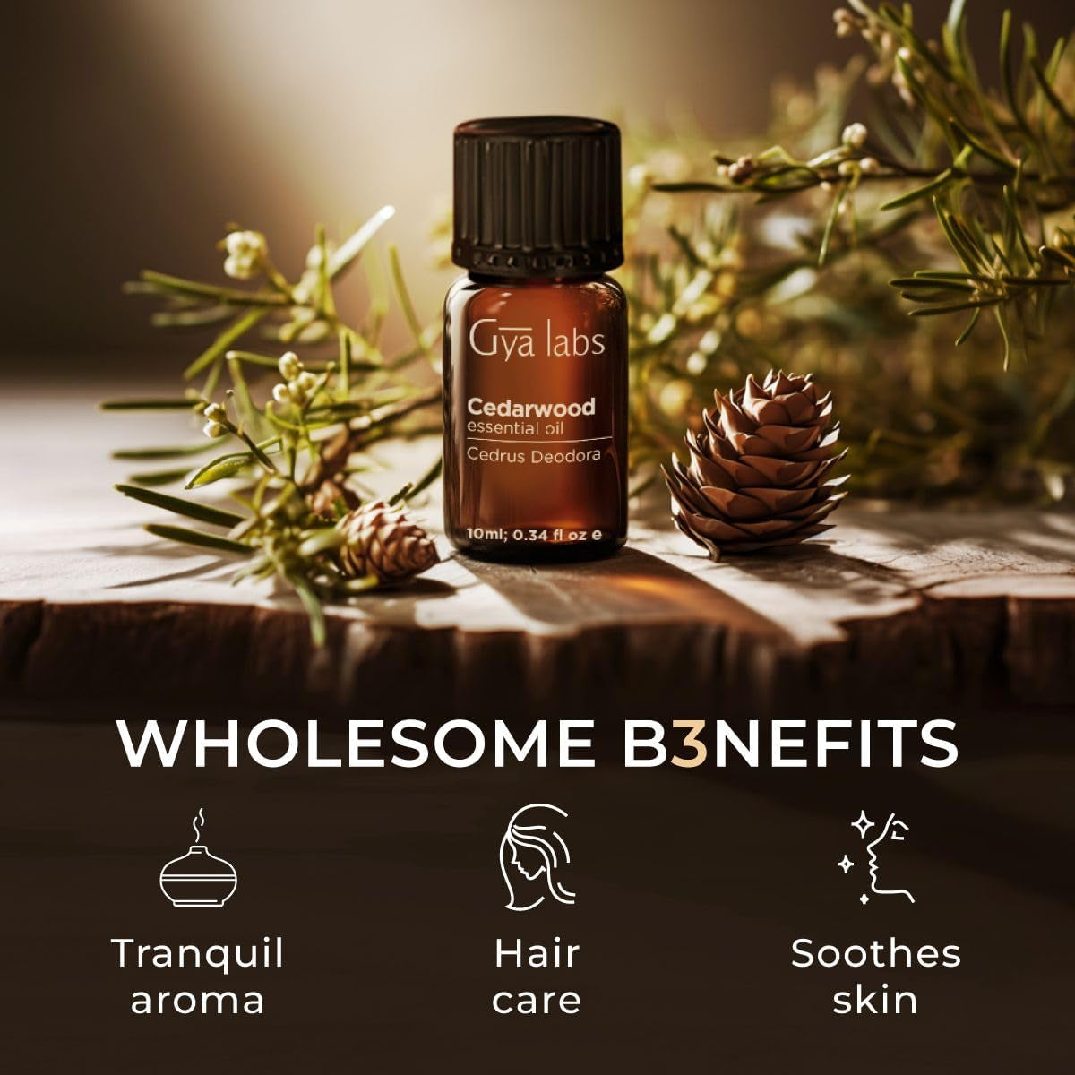 Cedarwood Essential Oil for Hair and Diffuser - 100% Natural Essential Oil Cedarwood Oil for Hair, Aromatherapy & Skin (0.34 Fl Oz)