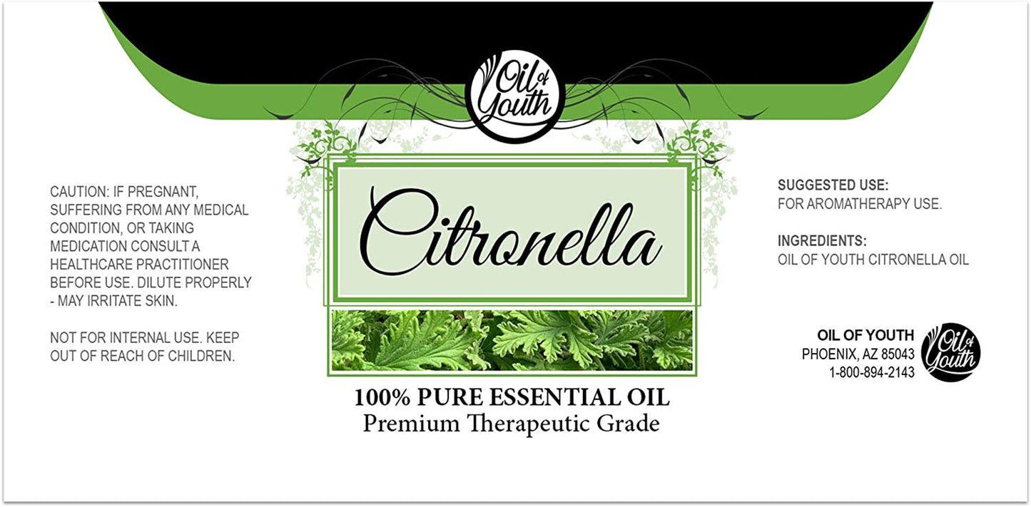 Citronella Essential Oil - Therapeutic Grade for Aromatherapy, Diffuser, Candle, Mosquitoes, Bugs Away - Dropper - 4 Fl Oz