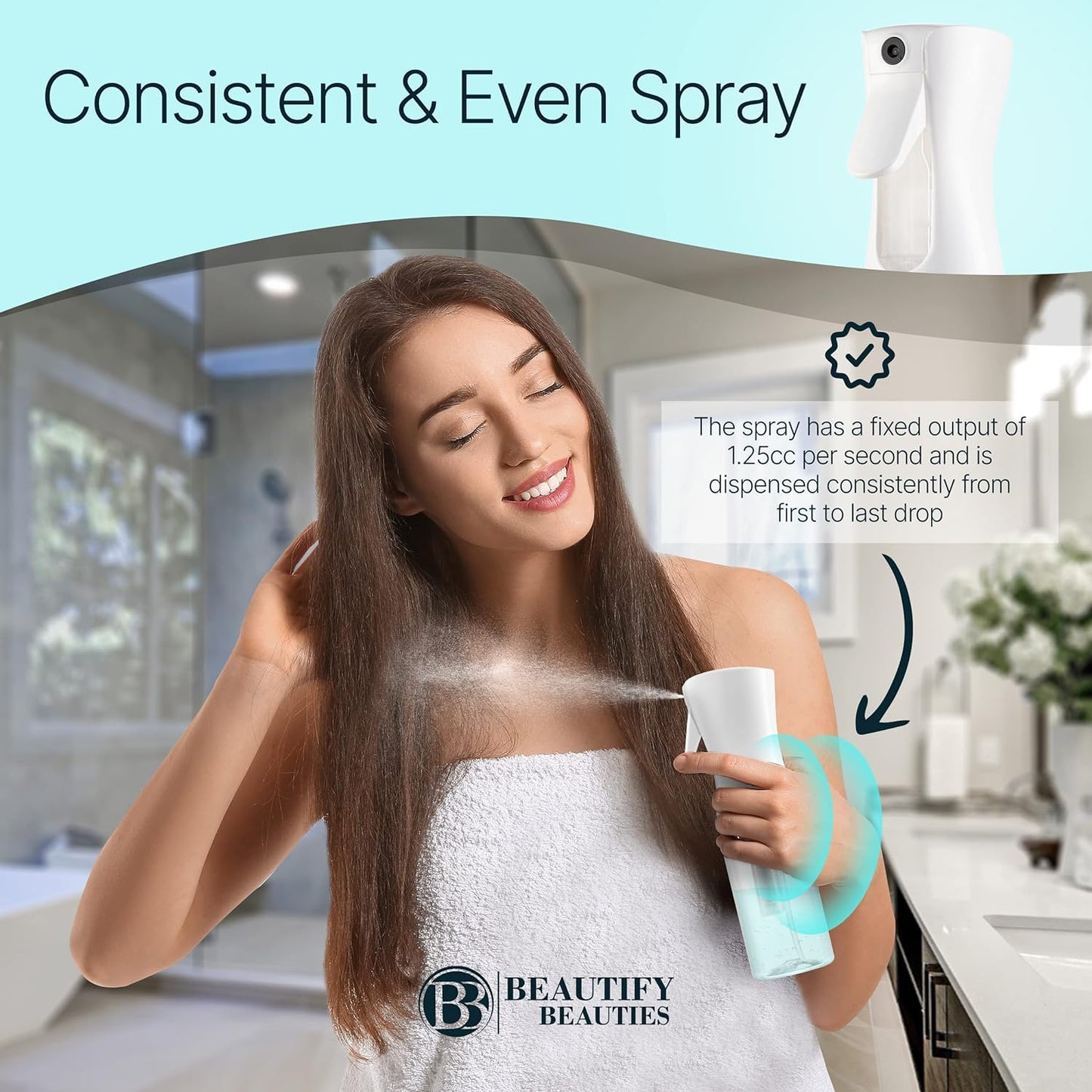 Hair Spray Bottle – Ultra Fine Continuous Water Mister for Hairstyling, Cleaning, Plants, Misting & Skin Care (White-5 Ounce)