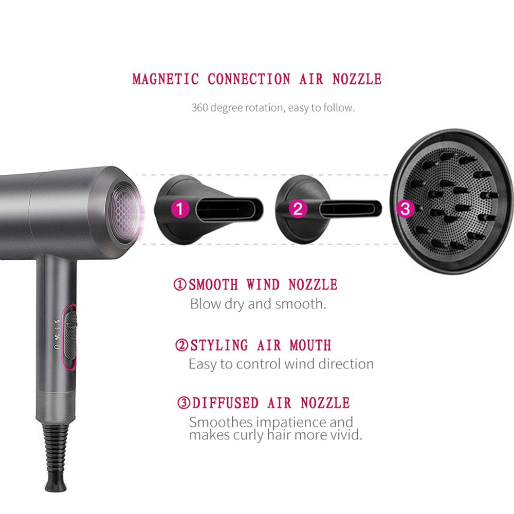 1800W Professional Hair Dryer with Diffuser Ionic Conditioning - Powerful, Fast Hairdryer Blow Dryer,Ac Motor Heat Hot and Cold Wind Constant Temperature Hair Care without Damaging Hair