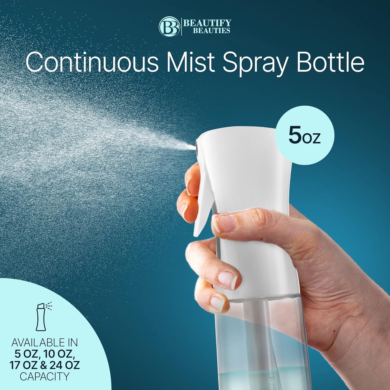 Hair Spray Bottle – Ultra Fine Continuous Water Mister for Hairstyling, Cleaning, Plants, Misting & Skin Care (White-5 Ounce)