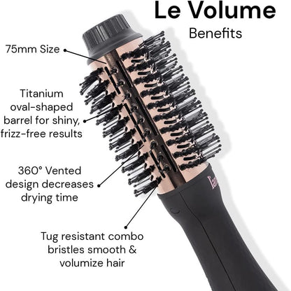 Le Volume 2-In-1 Titanium Brush Dryer Black | Hot Air Blow Dryer Brush in One with Oval Barrel | Hair Styler for Smooth, Frizz-Free Results for All Hair Types
