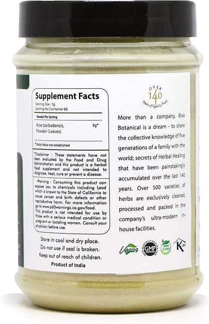 Aloe Vera Leaf Powder - 7 Oz / 200Gm, (Aloe Barbadensis), Promotes Healthy Digestion & Liver Functions L Natural Herbal Moisturizer for Skin, Face & Hair Care | after Sun Care and Sunburn Relief.