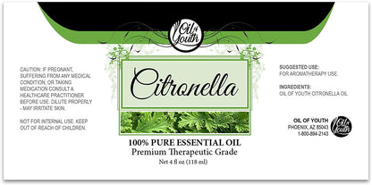 Citronella Essential Oil - Therapeutic Grade for Aromatherapy, Diffuser, Candle, Mosquitoes, Bugs Away - Dropper - 4 Fl Oz