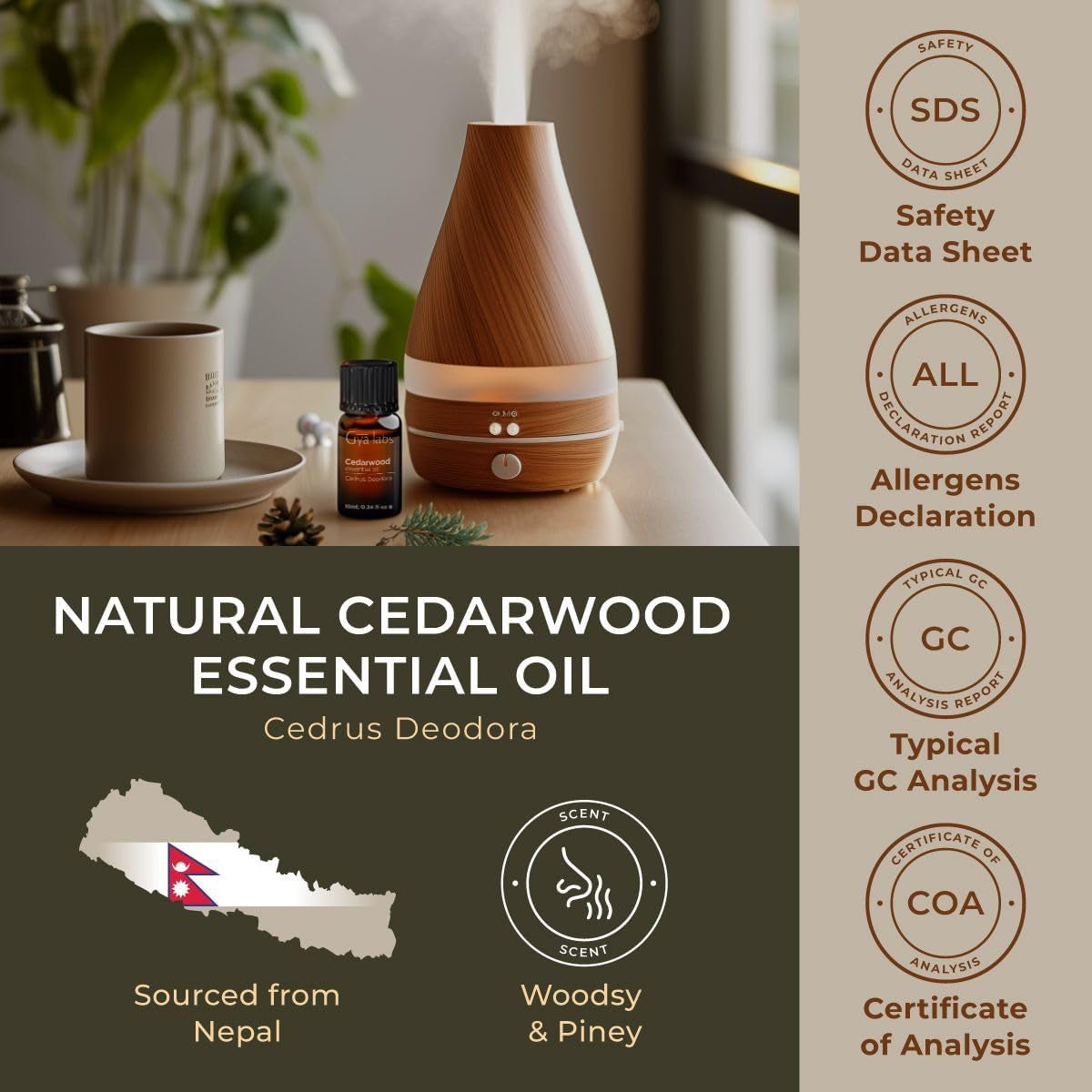Cedarwood Essential Oil for Hair and Diffuser - 100% Natural Essential Oil Cedarwood Oil for Hair, Aromatherapy & Skin (0.34 Fl Oz)