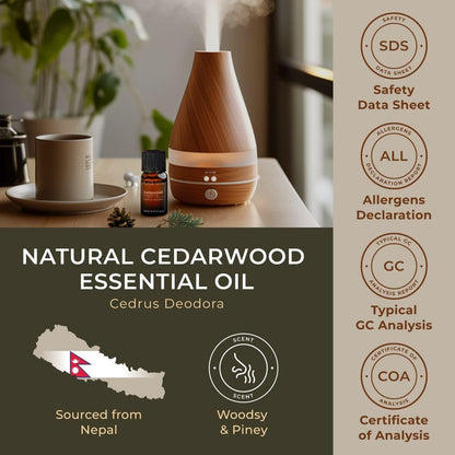 Cedarwood Essential Oil for Hair and Diffuser - 100% Natural Essential Oil Cedarwood Oil for Hair, Aromatherapy & Skin (0.34 Fl Oz)
